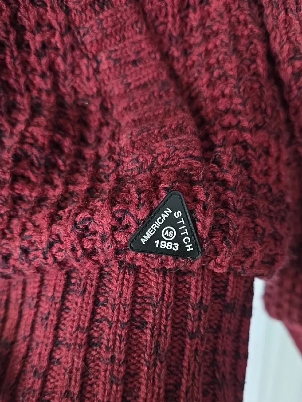 American Stitch Chunky Knit Sweater Jacket/Cardigan in Burgundy And Black XXL